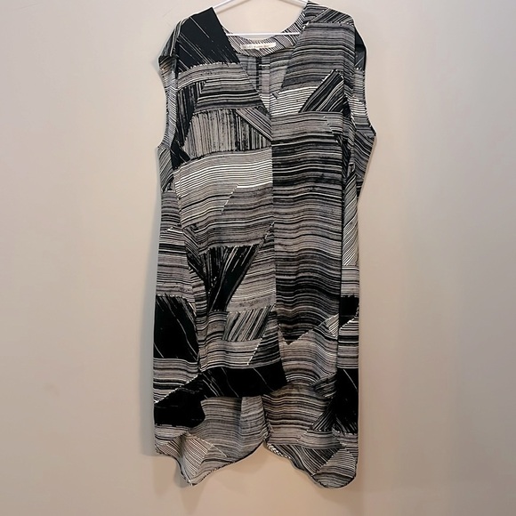 Geo black and white asymmetrical dress Sleeveless Y2K Midi Women’s OS - Picture 1 of 10